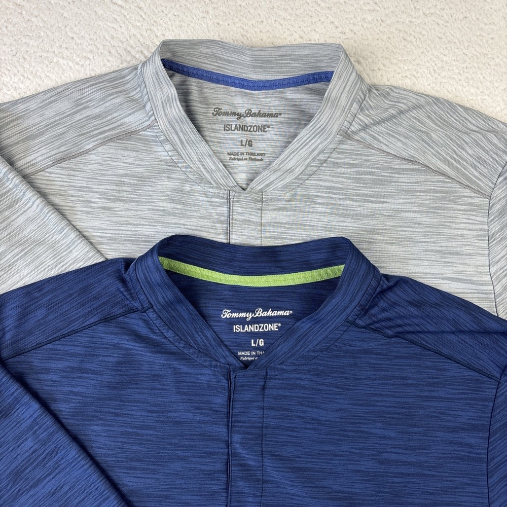 LOT OF 2: TOMMY BAHAMA IslandZone Blade Collar Polo Shirt Mens Large Performance